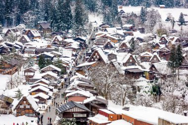 Shirakawago, Gifu, Japonya Kış Köyü