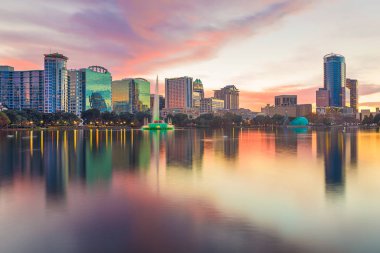 Orlando, Florida, USA downtown city skyline from Eola Park clipart