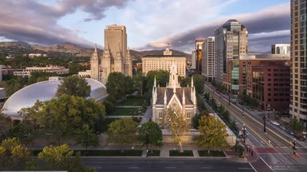 Salt Lake City Utah Eua Cidade Sobre Temple Square Entardecer — Vídeo de Stock