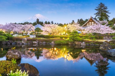 Fujinomiya, Shizuoka, Japonya ve Mt. Baharda Fuji ve tapınaklar 