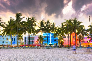 Miami Plajı, Florida, Usa şehri O 'daki sanat deco binaları.