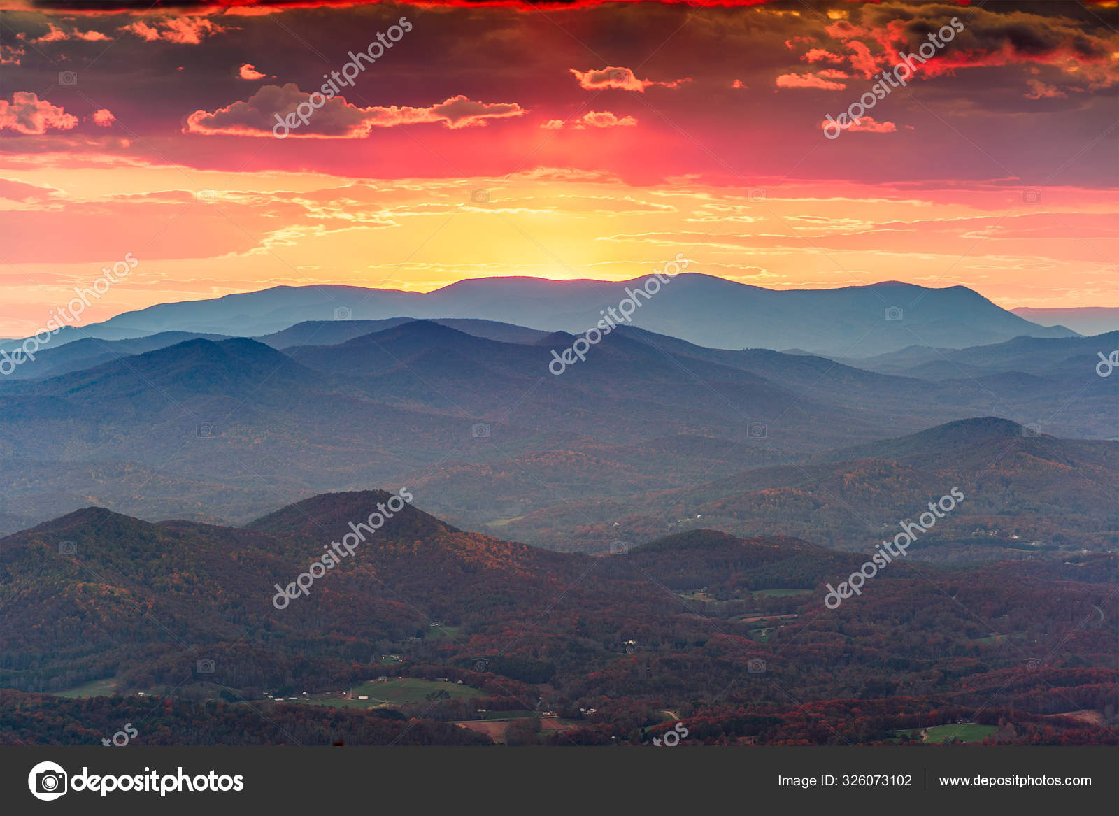 Brasstown Bald, USA view of Blue Ridge Mountains in aut Stock