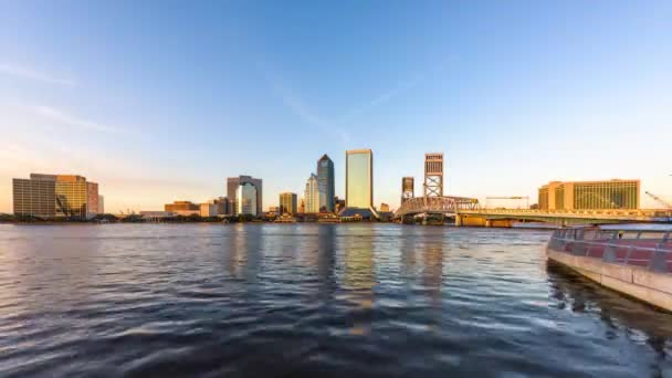 Jacksonville Florida Estados Unidos Skyline Río Crepúsculo — Vídeo de stock
