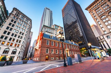 Boston, Massachusetts, ABD eski Devlet House ve cityscape.