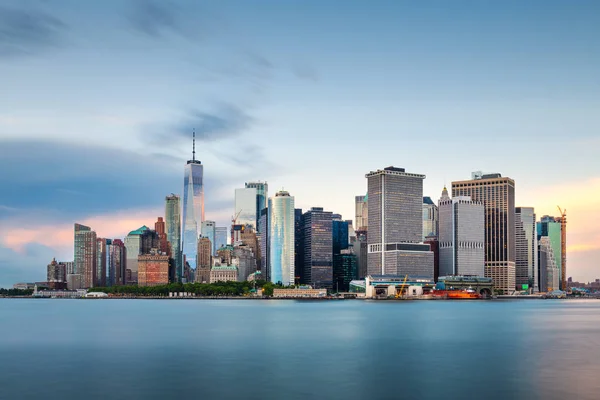 Nueva York Nueva York Skyline Centro Ciudad Atardecer Puerto — Foto de Stock