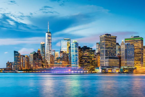 Nueva York Nueva York Skyline Centro Ciudad Atardecer Puerto — Foto de Stock