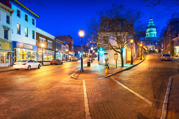 Annapolis, Maryland, USA Downtown Cityscape on Main Street 
