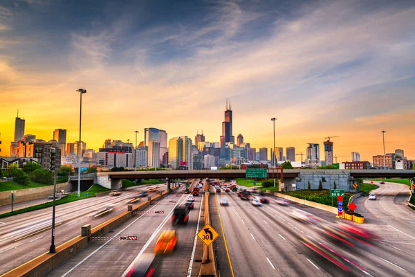 Chicago, Il, Usa Cityscape and Highway — Foto Stock