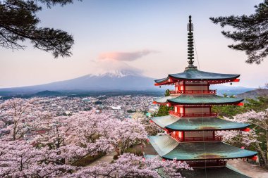 Fujiyoshida, Japan with Mt. Fuji and Chureito Pagoda