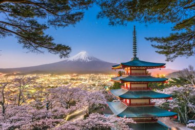 Fujiyoshida, Japan with Mt. Fuji and Chureito Pagoda clipart
