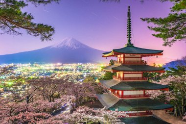 Fujiyoshida, Japan with Mt. Fuji and Chureito Pagoda