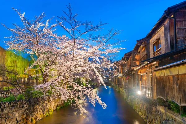 Gion Shirakawa Kioto Japonia Podczas Sezonu Kwitnienia Wiśni Zmierzchu — Zdjęcie stockowe