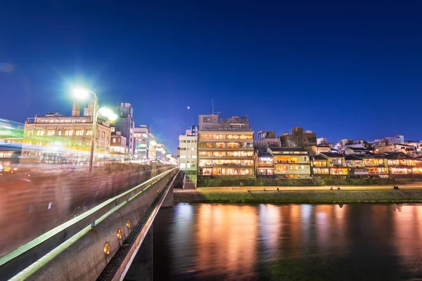 Kjóto Japonsko Podél Řeky Kamo Noci — Stock fotografie