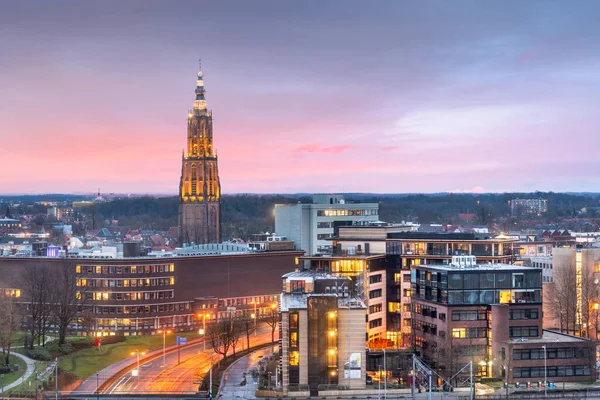 Amersfoort Niederlande Stadtsilhouette Der Abenddämmerung — Stockfoto