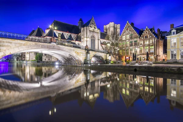 Gent Belgie Staré Město Městská Krajina Graslei Jsou Úsvitu — Stock fotografie