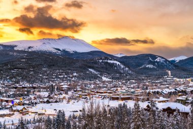 Breckenridge, Colorado, USA town skyline in winter at dawn. clipart