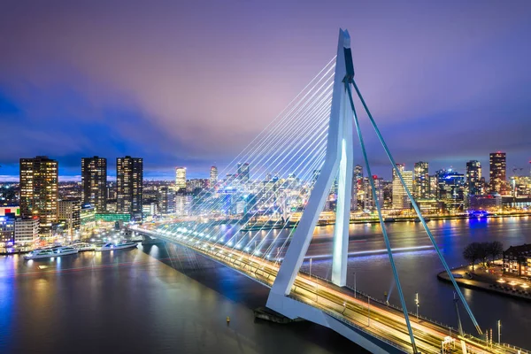 Rotterdam Netherlands City Skyline Twilight — Stock Photo, Image
