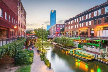 Oklahoma City, Oklahoma, USA cityscape in Bricktown at dusk. clipart