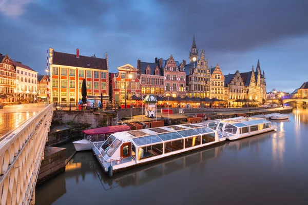 Gent Belgiens Gamla Stadsbild Från Graslei Gryningen — Stockfoto