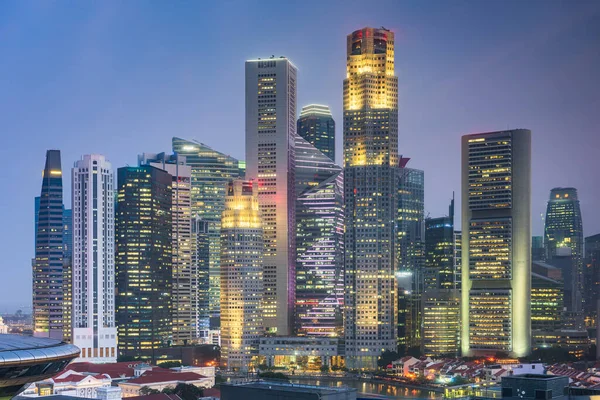 Widok Panoramę Singapuru Nocy — Zdjęcie stockowe