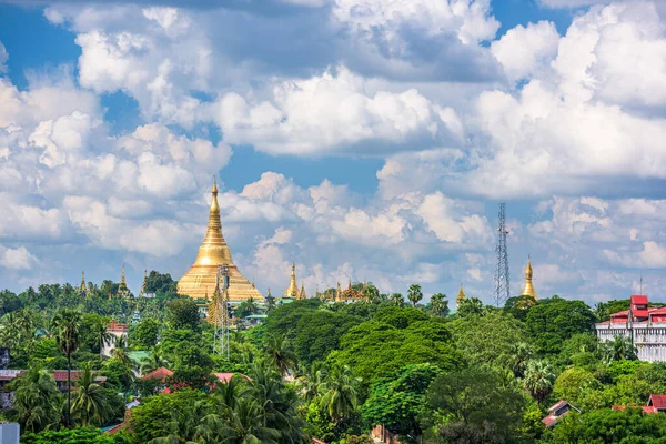 Yangon Myanmar Skyline Med Shwedagon Pagoda Eftermiddagen — Stockfoto