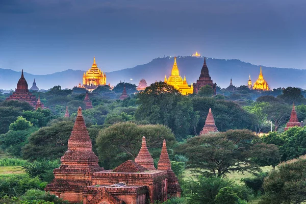 Temples Bagan Myanmar Dans Zone Archéologique Crépuscule — Photo