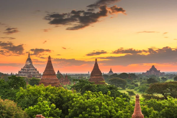 Bagan Myanmar Templos Zona Arqueológica Entardecer — Fotografia de Stock