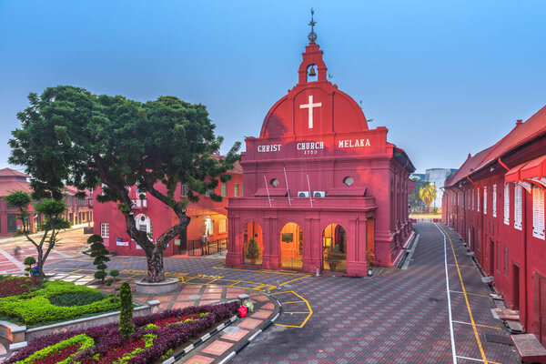 Christ Church Melaka in Malacca, Malaysia at twilight.