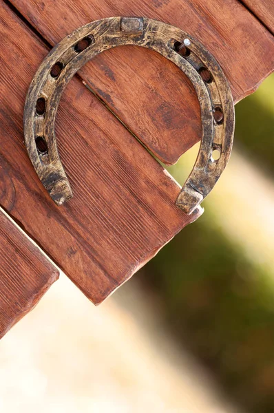 Horseshoe on wooden background — Stock Photo, Image