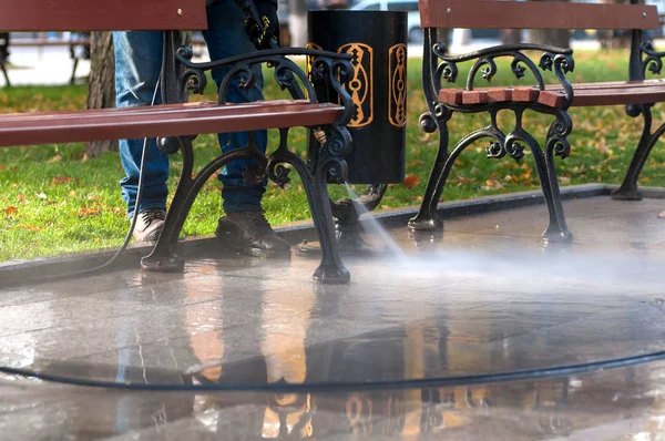 High pressure water park cleaning — Stock Photo, Image