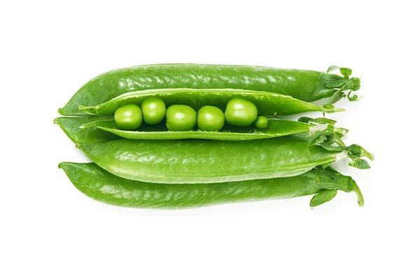 白い背景のポッドに緑のエンドウ豆 — ストック写真
