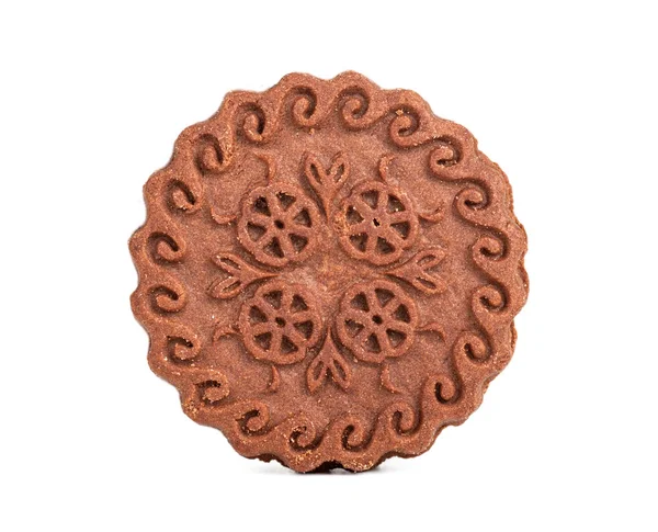 Biscoitos redondos de chocolate marrom em uma pilha isolada em backg branco — Fotografia de Stock