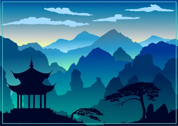 亚洲文化与自然的美丽背景 — 图库矢量图片