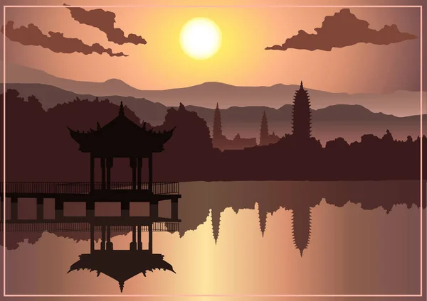 亚洲文化与自然的美丽背景 — 图库矢量图片