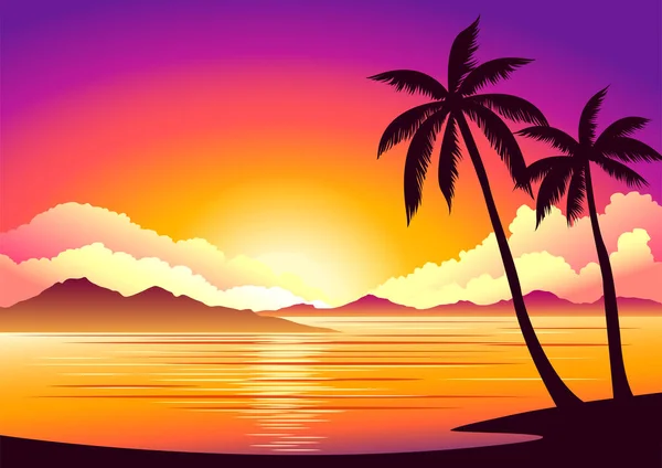 ベクトル画像 ビーチの美しい夕日 — ストックベクタ