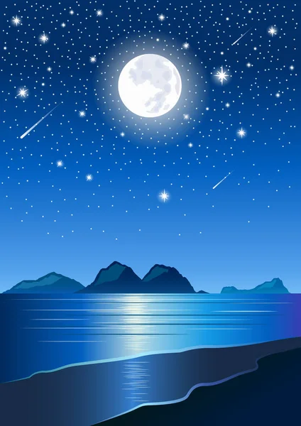 Image Panorama Beautiful Beach Night Background — 스톡 벡터