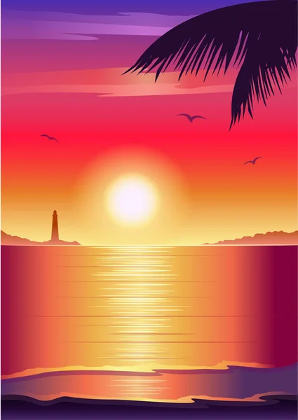 Vector Image Background Beautiful Sunset Beach — 스톡 벡터