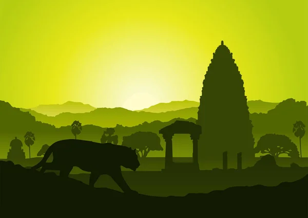 Green Background Asia India Nature Panorama — 스톡 벡터