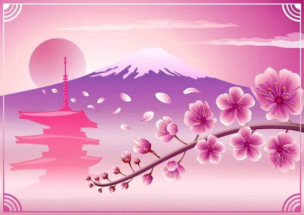 Pembe vektör arkaplan resmi, Asya japan, mount ve sakura.
