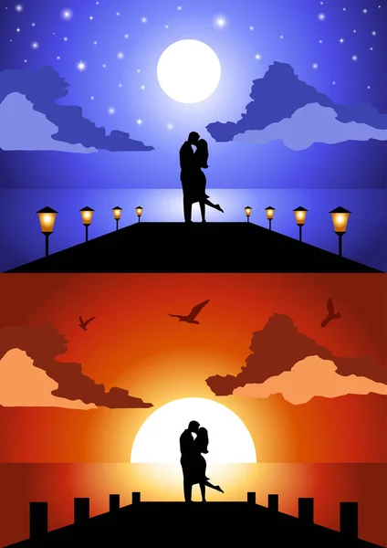 Vector Topic Couple Love Background Sea — Stock Vector