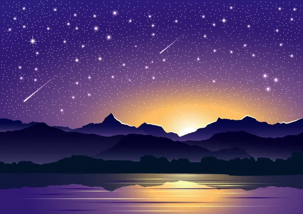 Composición Admirable Vectorial Del Cielo Nocturno Sobre Fondo Las Montañas — Vector de stock