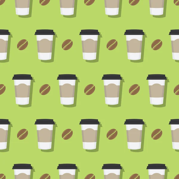 Kaffe papper kopp och bönor mönster — Stock vektor
