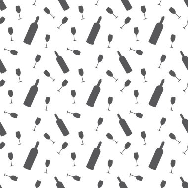 Şarap şişe ve cam siluet desen