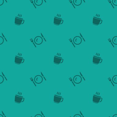 Yemek saat fincan sıcak içecek ve çatal bıçak takımı siluet Backg