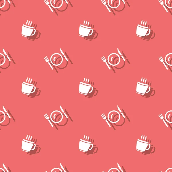 Meal Time Hot Drink Cup And Cutlery Seamless Pattern Stock Vector