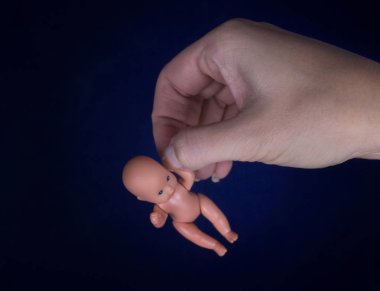 Bir kadının elinde bir embriyo döngü içinde asılı.
