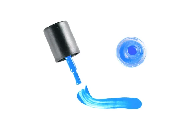 Brush nail polish draws near the bottle with nail polish isolated on white background — Stock Photo, Image