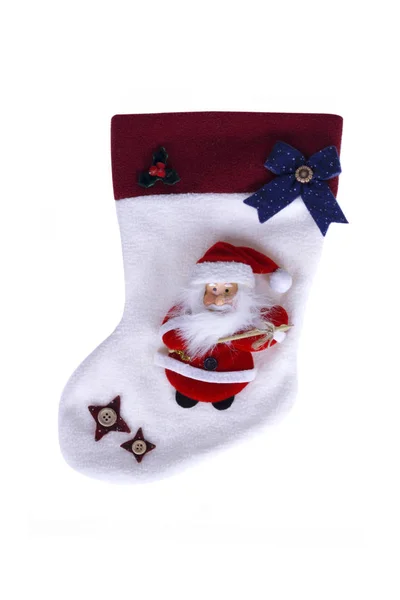 Noel Baba 'nın beyaz ve kırmızı çorapları. Noel ya da tatil kavramı — Stok fotoğraf