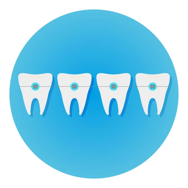 Зубы с брекетами иконка стоматолога плоский вектор с длинным знаком тени. Символ для мобильного пользователя — стоковый вектор
