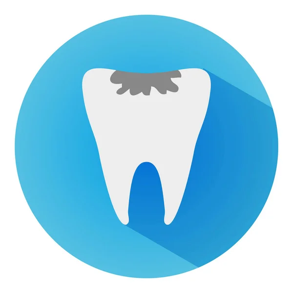 Долгая векторная иконка кариеса зубов. Стиль - плоские зубные коробочки на синем фоне — стоковый вектор